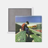 ヴィンテージスポーツ，悲しいサッカーファンとメガホン マグネット (正面/裏面)