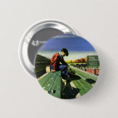 ヴィンテージスポーツ,悲しいサッカーファンとメガホン 缶バッジ (正面&裏面)