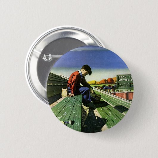 ヴィンテージスポーツ,悲しいサッカーファンとメガホン 缶バッジ (正面&裏面)