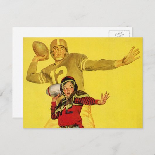 ヴィンテージスポーツ、未来のサッカークォーターバックとしての少年 ポストカード (正面/裏面)
