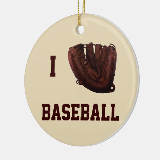 ヴィンテージスポーツ、私は野球が大好き、私はグローブ野球 セラミックオーナメント (左)