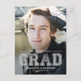 ヴィンテージスポーティ編集可能カラー卒業はがき ポストカード