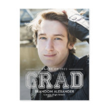 ヴィンテージスポーティ編集可能カラー卒業はがき