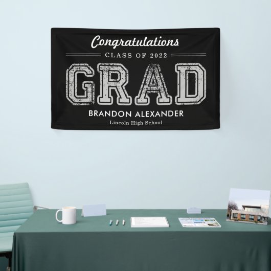 ヴィンテージスポーティ編集可能カラー卒業バナー 横断幕 (トレードショー)
