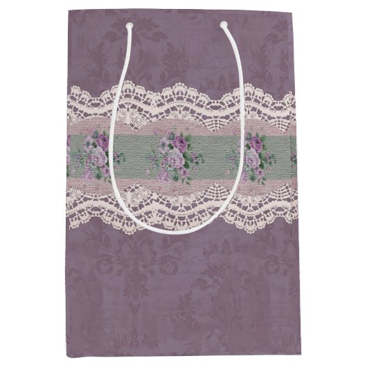 ヴィンテージスモーキーマウブダマスクバラレース ミディアムペーパーバッグ (正面)