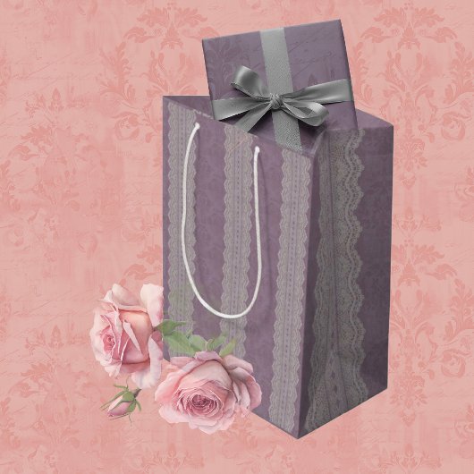 ヴィンテージスモーキーモーヴレースアンドダマスク ミディアムペーパーバッグ