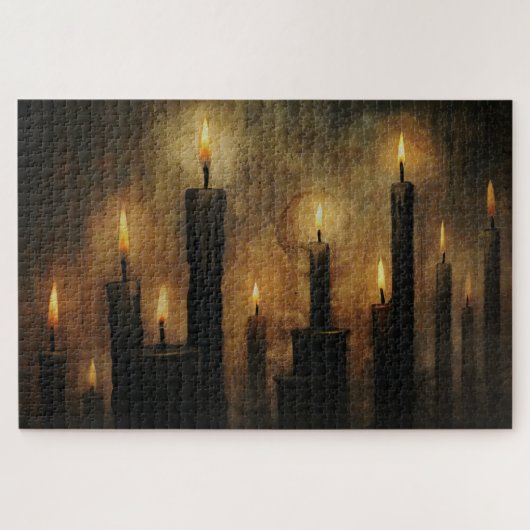 ヴィンテージスリリングなハロウィーンの黒いキャンドル、儀式 ジグソーパズル (横)