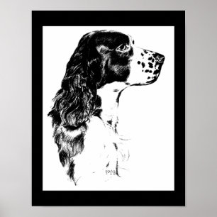 ヴィンテージスリンガースパニエル犬ドッグブラックアンドホワイトアート ポスター