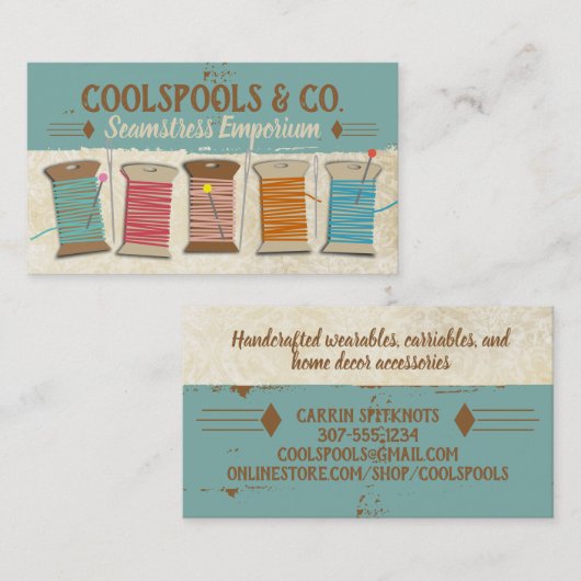 ヴィンテージスレッドスプール裁縫ピンシームストレス 名刺 (正面/裏面)