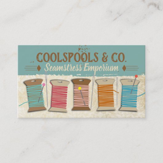 ヴィンテージスレッドスプール裁縫ピンシームストレス 名刺 (正面)