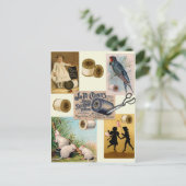 ヴィンテージスレッド裁縫コラージポストカード ポストカード (スタンド正面)