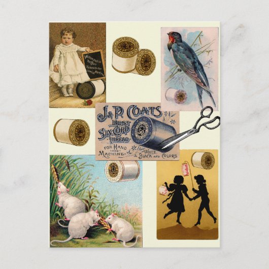 ヴィンテージスレッド裁縫コラージポストカード ポストカード (正面)