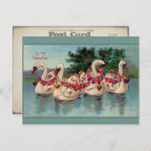 ヴィンテージスワンとバラバレンタインデーはがき シーズンポストカード (正面/裏面)