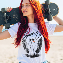 ヴィンテージスワンエラブラックプリント Tシャツ