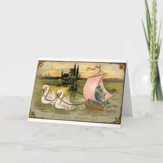 ヴィンテージスワン誕生日カード カード (正面)