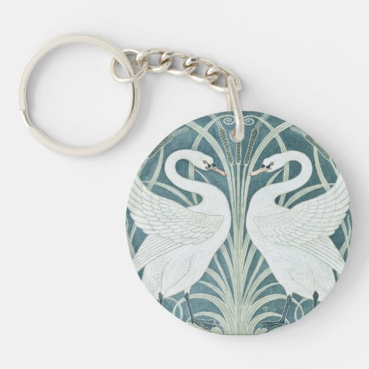 ヴィンテージスワン、ラッシュとアイリスby W. Crane キーホルダー (正面)
