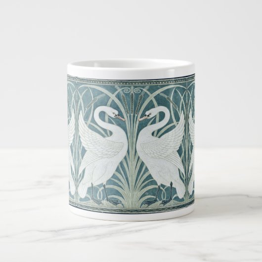 ヴィンテージスワン、ラッシュとアイリスby W. Crane ジャンボコーヒーマグカップ (正面)