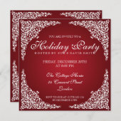 ヴィンテージスワーエレガントルズホリデーパーティーレッド 招待状 (正面/裏面)