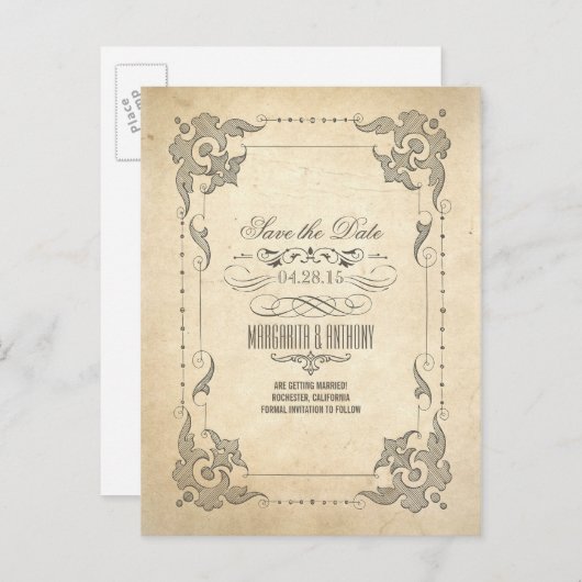 ヴィンテージスワーフレーム古い日付ポストカードを保存 案内ポストカード (正面/裏面)