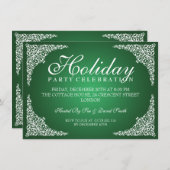 ヴィンテージスワールズホリデーパーティグリーン 招待状 (正面/裏面)