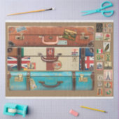 ヴィンテージスーツケースフロントとトラベルシール 薄葉紙 (クラフト)