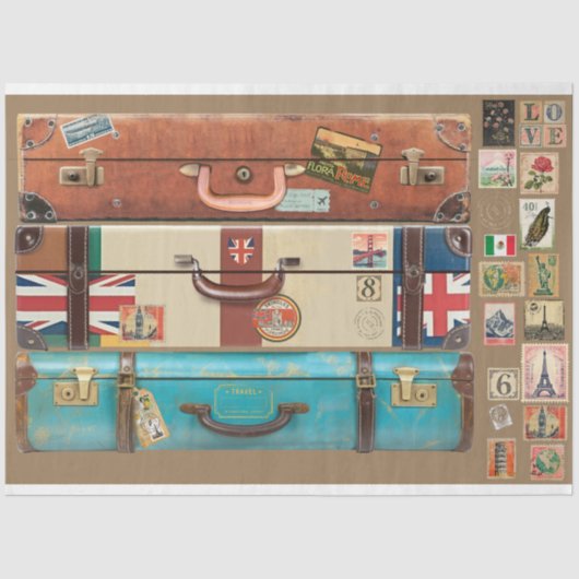 ヴィンテージスーツケースフロントとトラベルシール 薄葉紙 (正面)