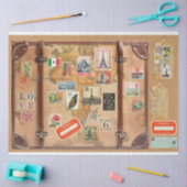 ヴィンテージスーツケースフロントとトラベルシール 薄葉紙 (クラフト)