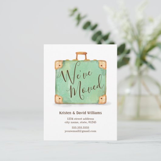 ヴィンテージスーツケース引っ越しました移動告知 ポストカード (スタンド正面)