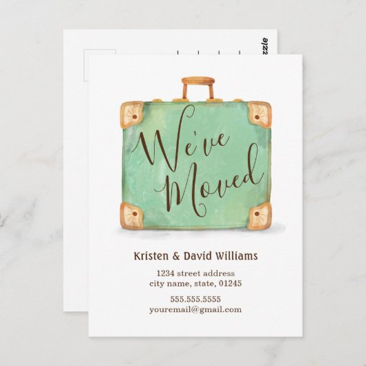 ヴィンテージスーツケース引っ越しました移動告知 ポストカード (正面/裏面)