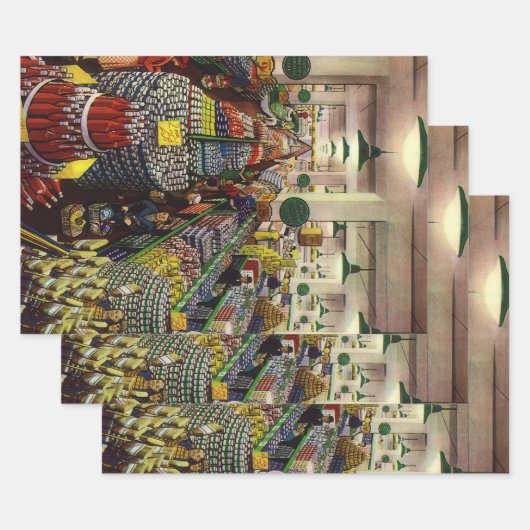 ヴィンテージスーパー、食品および飲料 ラッピングペーパーシート (セット)