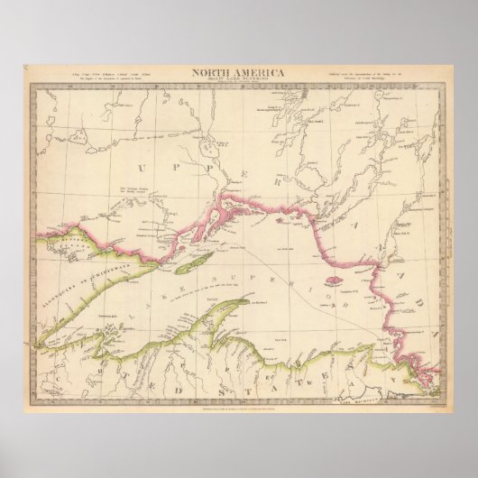 ヴィンテージスーペリア湖の地図(1832) ポスター (正面)