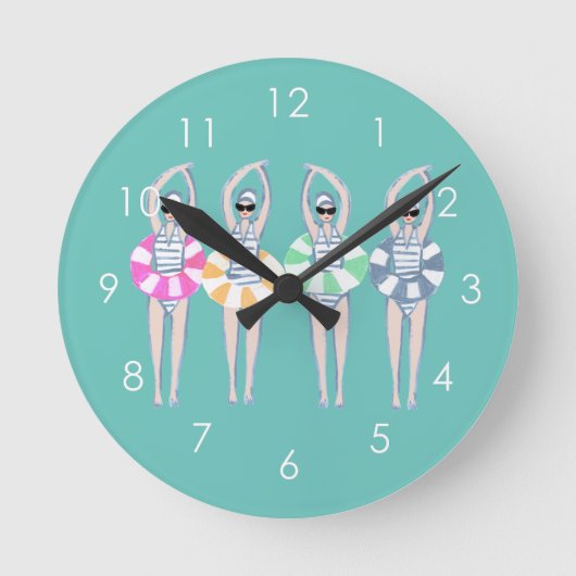 ヴィンテージス芸術的イミング泳ぐ人スイムリングや輪プール  ラウンド壁時計 (正面)