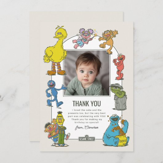 ヴィンテージセサミストリートキャラクターズバースデー サンキューカード (正面/裏面)