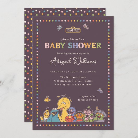 ヴィンテージセサミストリートキャラクターベビーシャワー 招待状 (正面/裏面)