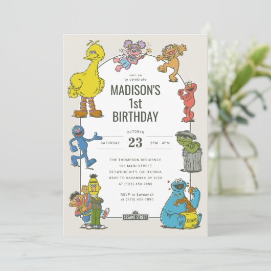 ヴィンテージセサミストリートキャラクター誕生日 招待状 (スタンド正面)