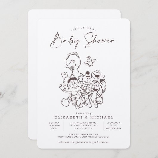 ヴィンテージセサミストリートパルズベビーシャワー招待状 招待状 (正面/裏面)