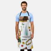 ヴィンテージセットアイコンとハワイアンのパターン エプロン (着用した状態)