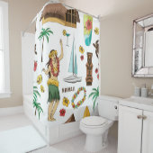 ヴィンテージセットアイコンとハワイアンのパターン シャワーカーテン (インサイチュ)