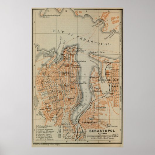 ヴィンテージセバストポルウクライナの地図(1914年) ポスター (正面)
