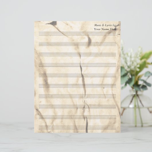 ヴィンテージセピアしわ空白ののある楽譜10ステーブ (スタンド正面)