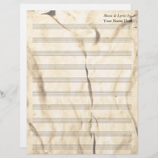 ヴィンテージセピアしわ空白ののある楽譜10ステーブ (正面/裏面)