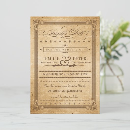 ヴィンテージセピアのポスタースタイル日付の保存 セーブザデート (スタンド正面)