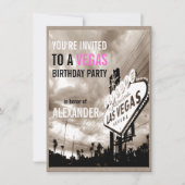 ヴィンテージセピアのラスベガス モダン誕生日パーティー 招待状 (正面)