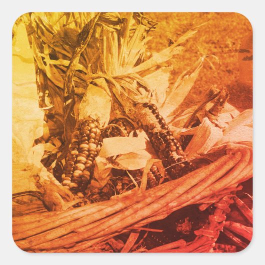 ヴィンテージセピアインディアンコーン入りバスケット スクエアシール (正面)