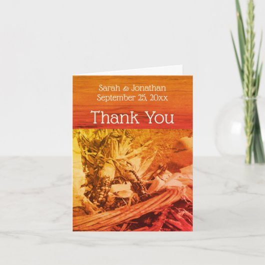 ヴィンテージセピアインディアンコーン結婚秋 サンキューカード (正面)