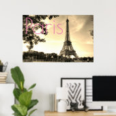 ヴィンテージセピアエッフェルタワーパリラブシティ ポスター (ホームオフィス)