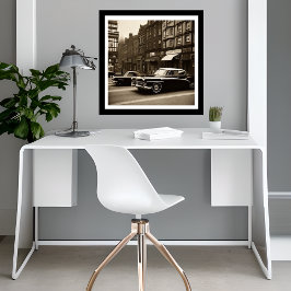 ヴィンテージセピアシーン1940s車のファンタジーポスター ポスター