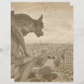 ヴィンテージセピアパリガルゴイルスクラップブック紙 (正面/裏面)