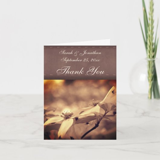 ヴィンテージセピアパーソナライズされたドグ結婚ウッド サンキューカード (正面)
