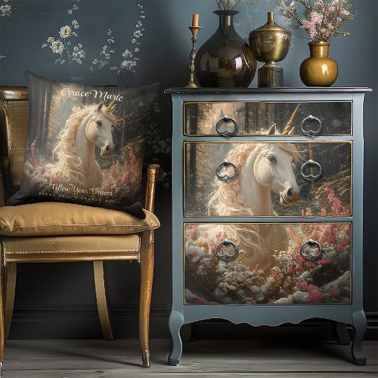 ヴィンテージセピアフォレストユニコーンフェアユタリーキャッスルアート クッション